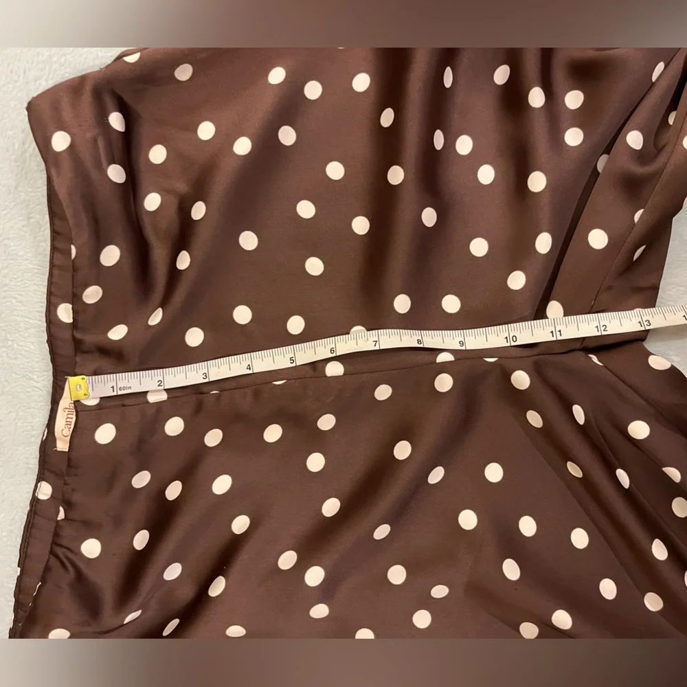 Camila Coelho wide leg polka dot satin pants. Stretchy waist. Brown white M. NWT - Picture 8 of 12